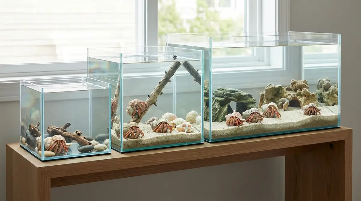 【結論】ヤドカリの水槽サイズ早見表｜匹数別の目安