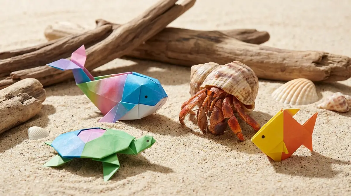 ヤドカリと一緒に作りたい海の生き物折り紙