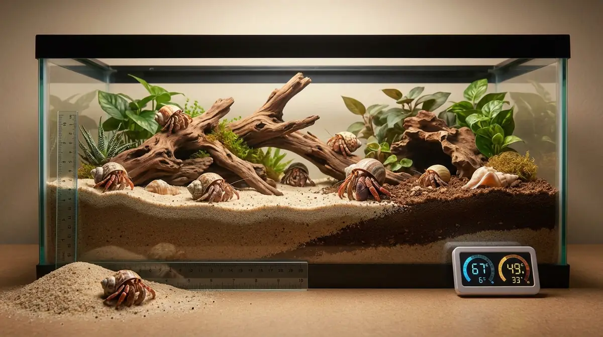 ヤドカリ水槽レイアウトの基本数値｜サイズ・砂の深さ・温度湿度まとめ