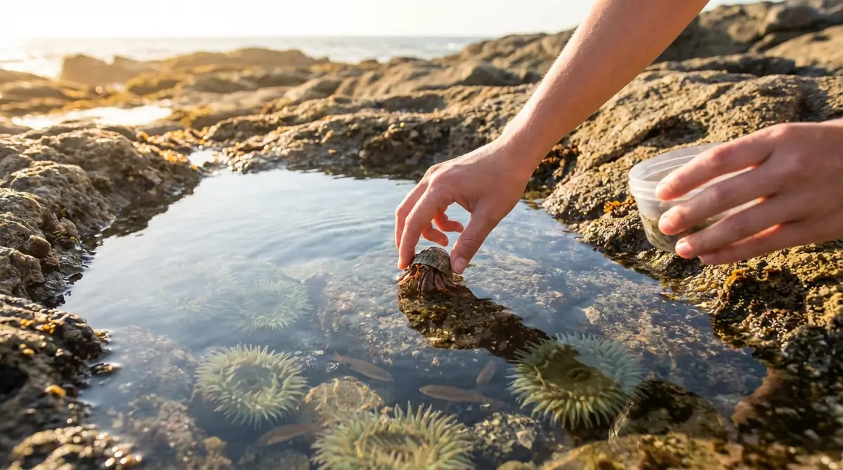 潮だまりでヤドカリを見つけて捕まえる方法