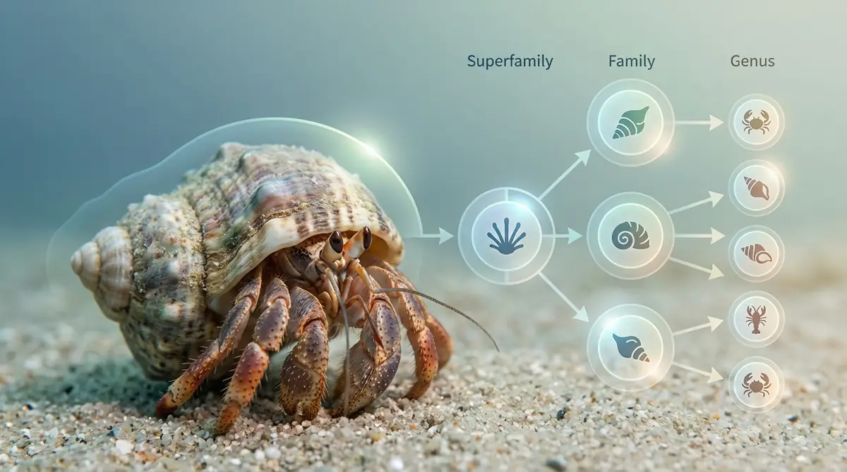 ヤドカリの学名と分類体系｜上科・科・属の階層を図解