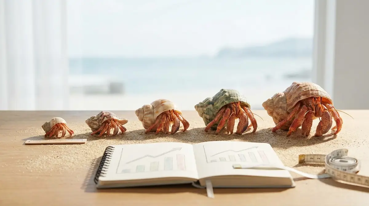 ヤドカリの成長速度は年間5〜15mm｜成体まで2〜5年が目安