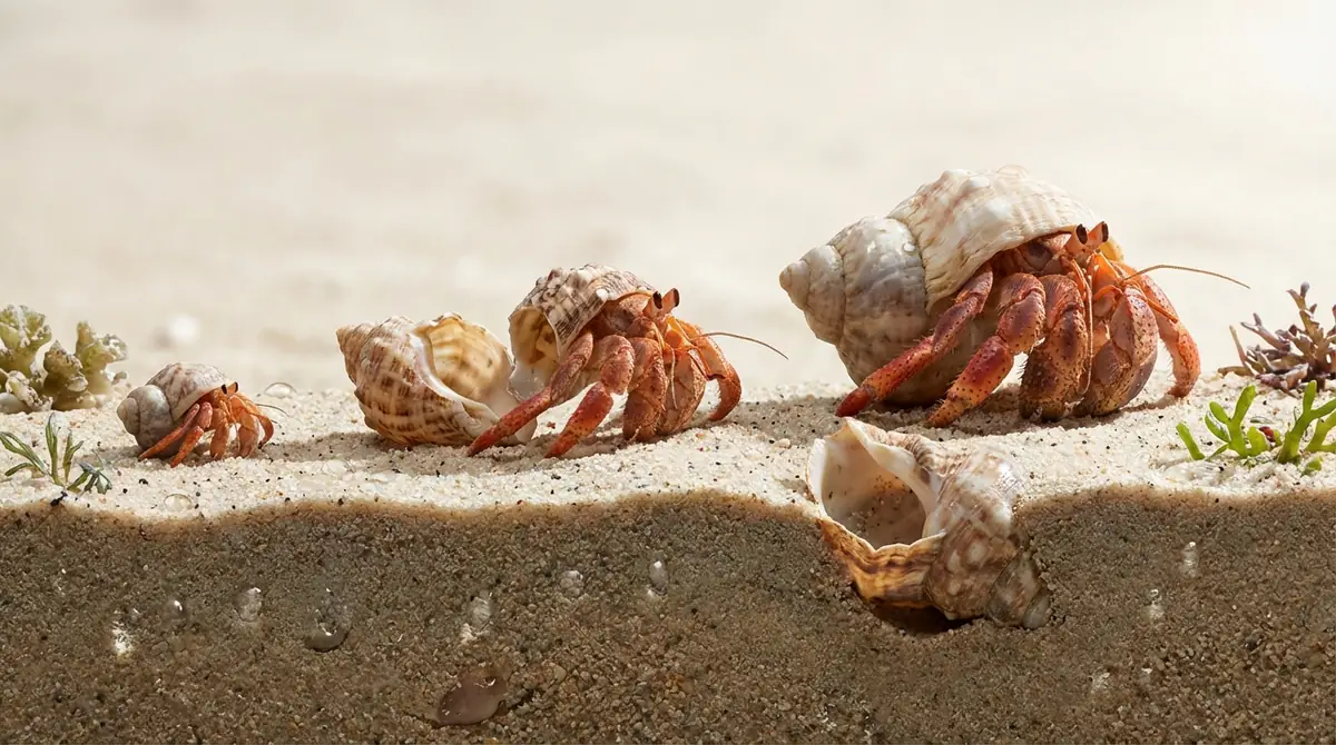ヤドカリの成長段階と脱皮サイクルの関係