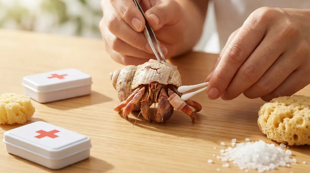 ケンカで怪我をしたヤドカリの応急処置