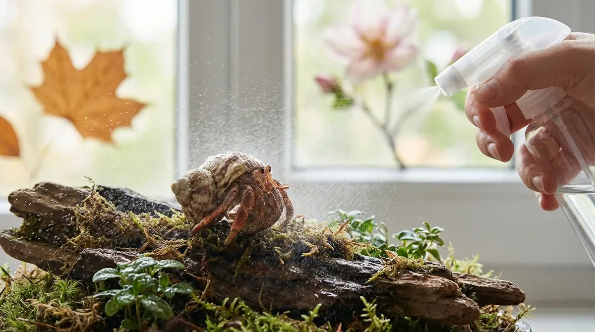 ヤドカリの霧吹きは1日1〜3回が目安｜季節別の頻度一覧