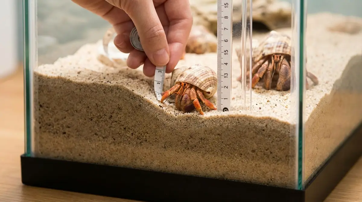 ヤドカリの砂の深さは「体長の3倍以上・最低10〜15cm」が基本