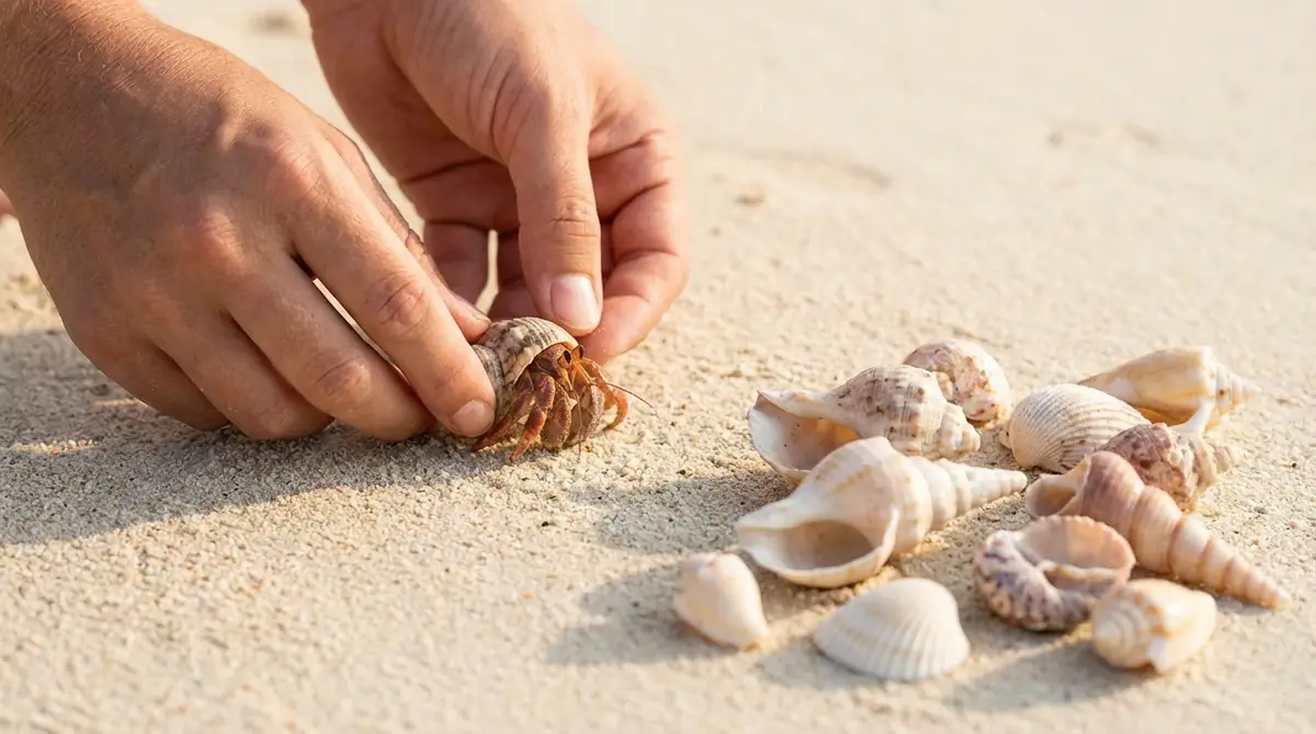 ヤドカリを貝殻に入れるための具体的な手順